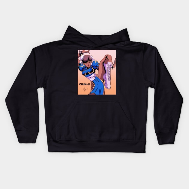 Melanated Chun-Li Kids Hoodie by theartofjoeoseibonsu